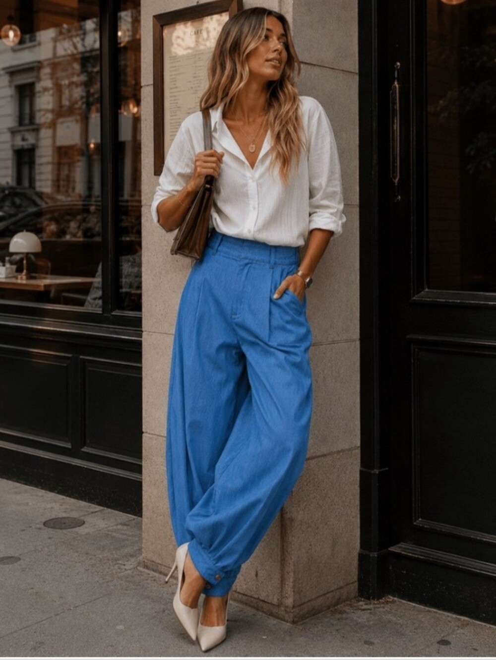 Classic High-Waist Wide-Leg Pants in Blue